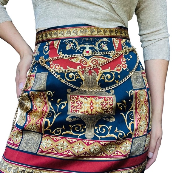 Renato Nico Silk - Blue and Gold Pencil Skirt Small - Picture 10 of 13